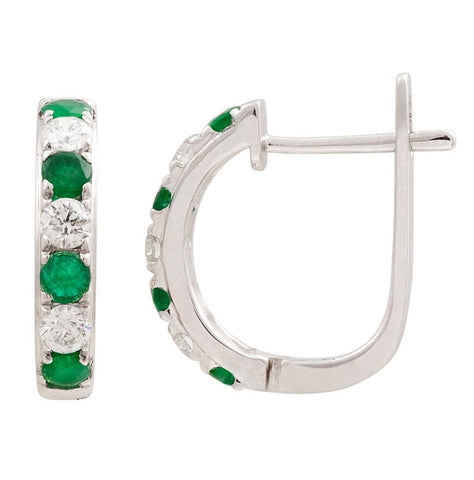 0.4 Ctw Diamond 14k White Gold Emerald Round Shape Womens Gemstone Earrings