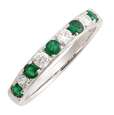 0.27 Ctw Diamond 14k White Gold Emerald Round Shape Womens Gemstone Ring