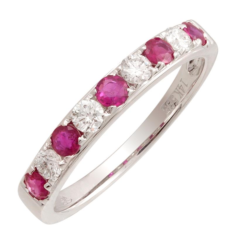 0.27 Ctw Diamond 14k White Gold Ruby Round Shape Womens Gemstone Ring