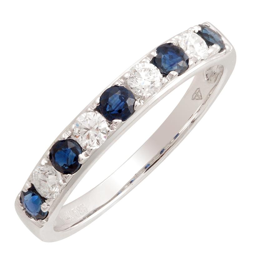 0.27 Ctw Diamond 14k White Gold Sapphire Round Shape Womens Gemstone Ring