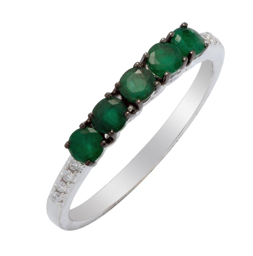 0.04 Ctw Diamond 14k White Gold Emerald Round Shape Womens Gemstone Ring