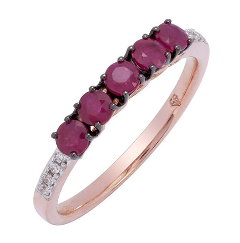 0.04 Ctw Diamond 14k Rose Gold Ruby Round Shape Womens Gemstone Ring