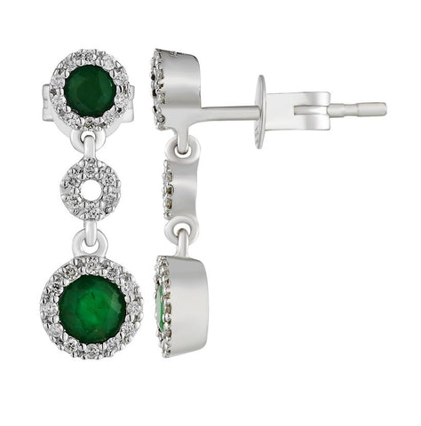 0.17 Ctw Diamond 14k White Gold Emerald Round Shape Womens Gemstone Earrings