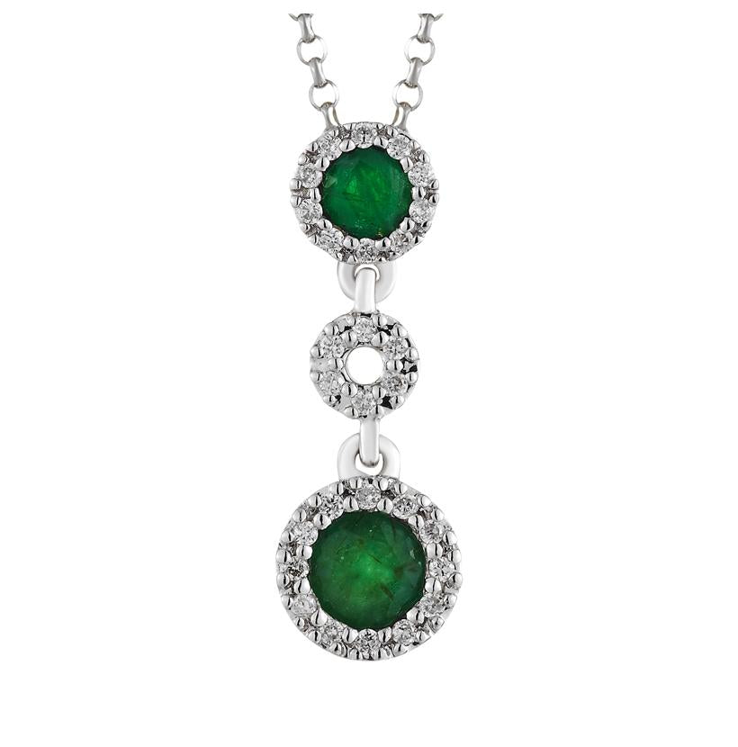 0.08 Ctw Diamond 14k White Gold Emerald Round Shape Womens Gemstone Necklace Pendant With 16 Inch Chain