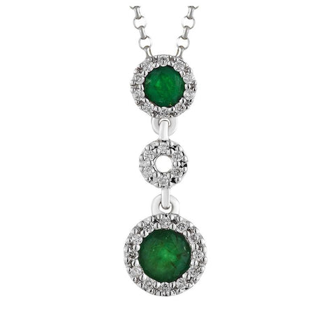 0.08 Ctw Diamond 14k White Gold Emerald Round Shape Womens Gemstone Necklace Pendant With 16 Inch Chain