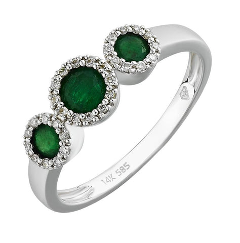0.1 Ctw Diamond 14k White Gold Emerald Round Shape Womens Gemstone Ring