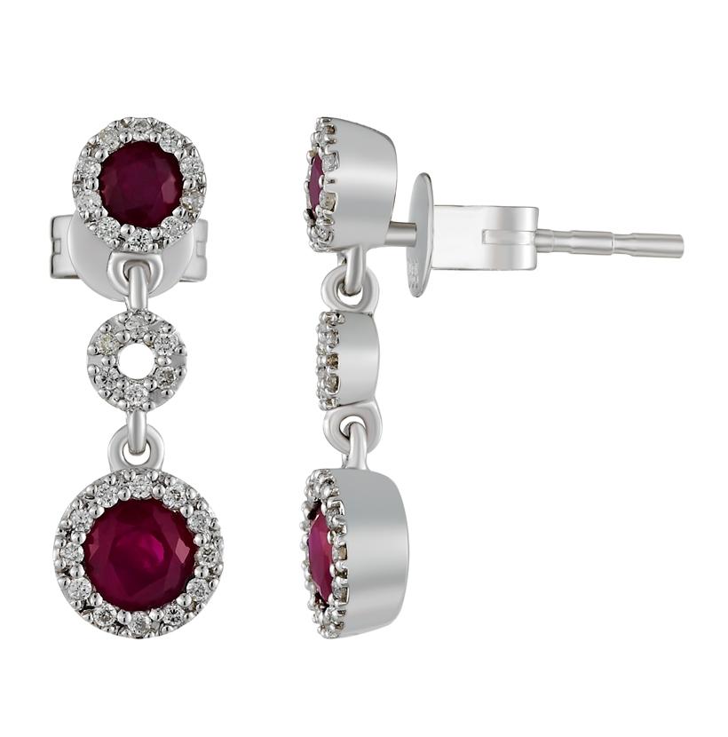 0.17 Ctw Diamond 14k White Gold Ruby Round Shape Womens Gemstone Earrings