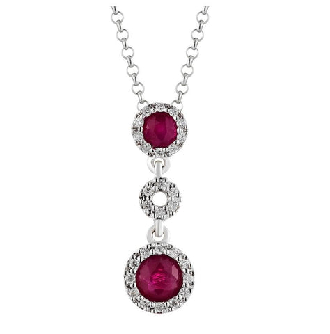 0.08 Ctw Diamond 14k White Gold Ruby Round Shape Womens Gemstone Necklace Pendant With 16 Inch Chain