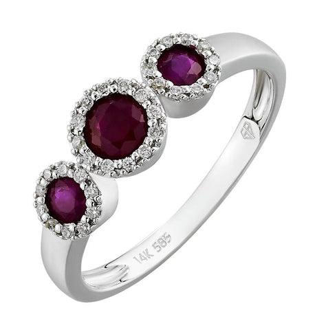 0.1 Ctw Diamond 14k White Gold Ruby Round Shape Womens Gemstone Ring