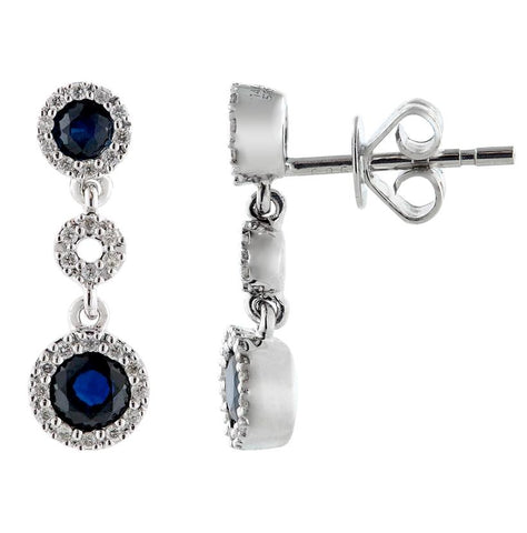 0.17 Ctw Diamond 14k White Gold Sapphire Round Shape Womens Gemstone Earrings