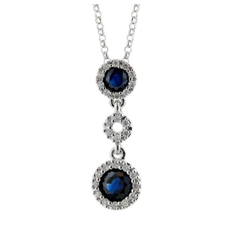 0.08 Ctw Diamond 14k White Gold Sapphire Round Shape Womens Gemstone Necklace Pendant With 16 Inch Chain