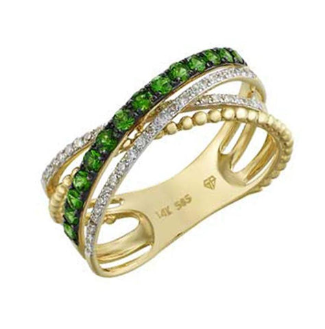 0.13 Ctw Diamond 14k Yellow Gold Tsavorite Round Shape Womens Gemstone Ring