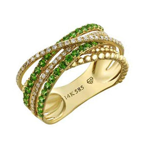 0.17 Ctw Diamond 14k Yellow Gold Tsavorite Round Shape Womens Gemstone Ring