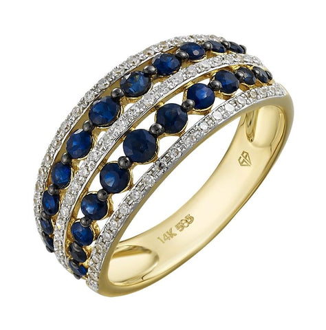 0.2 Ctw Diamond 14k Yellow Gold Sapphire Round Shape Womens Gemstone Ring