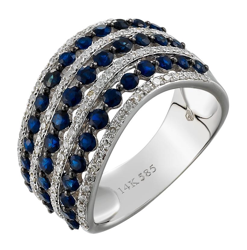 0.29 Ctw Diamond 14k White Gold Sapphire Round Shape Womens Gemstone Ring
