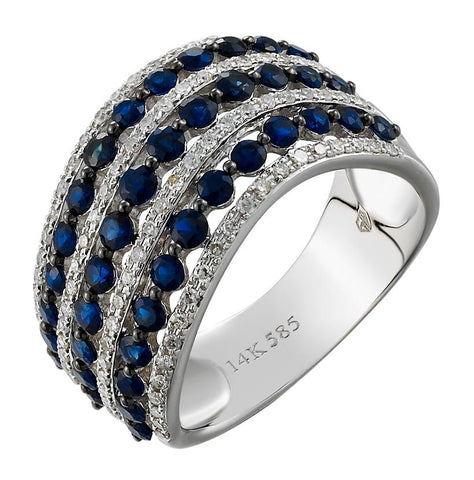0.29 Ctw Diamond 14k White Gold Sapphire Round Shape Womens Gemstone Ring