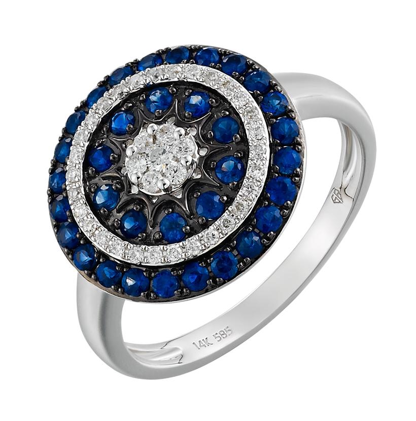 0.15 Ctw Diamond 14k White Gold Sapphire Round Shape Womens Gemstone Ring