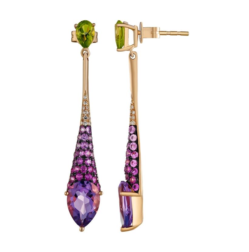 0.08 Ctw Diamond 14k Rose Gold Sapphire Peridot Amethyst Round Shape Womens Gemstone Earrings