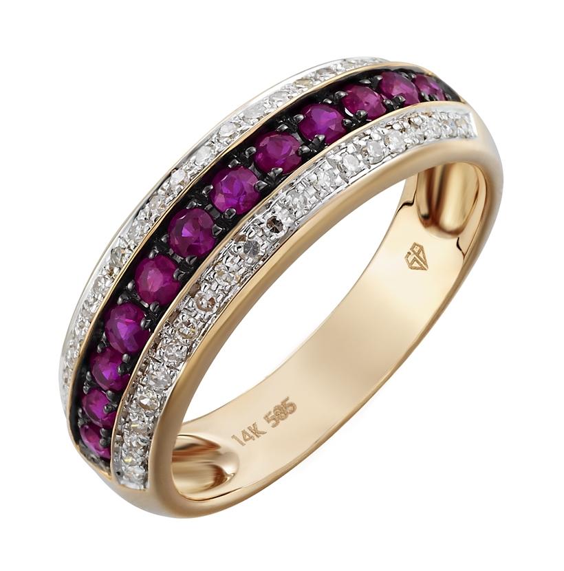 0.17 Ctw Diamond 14k Rose Gold Ruby Round Shape Womens Gemstone Ring