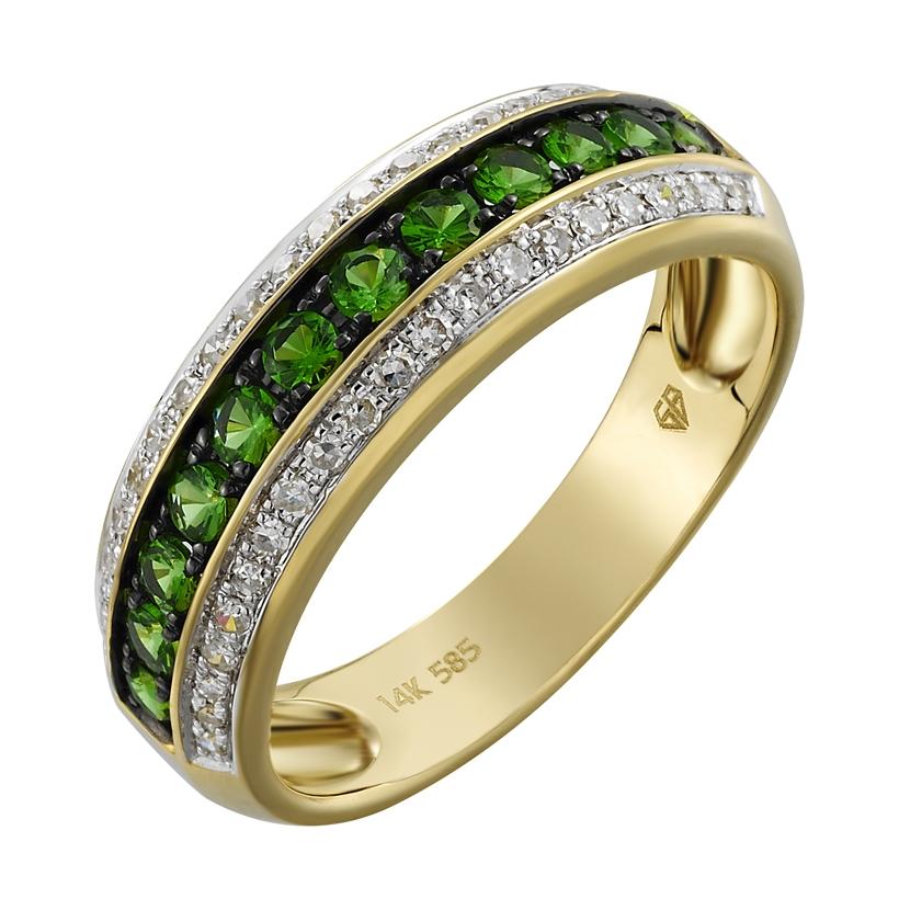 0.17 Ctw Diamond 14k Yellow Gold Tsavorite Round Shape Womens Gemstone Ring