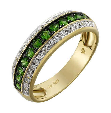 0.17 Ctw Diamond 14k Yellow Gold Tsavorite Round Shape Womens Gemstone Ring