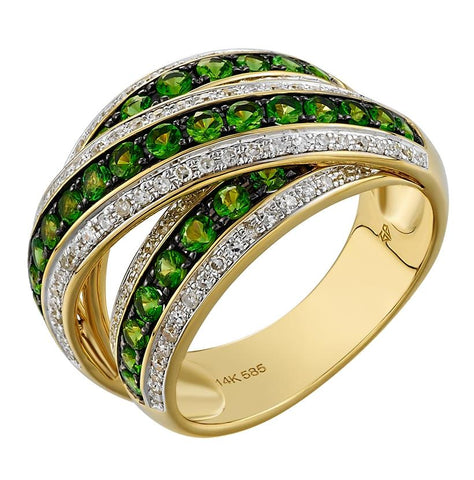 0.45 Ctw Diamond 14k Yellow Gold Tsavorite Round Shape Womens Gemstone Ring