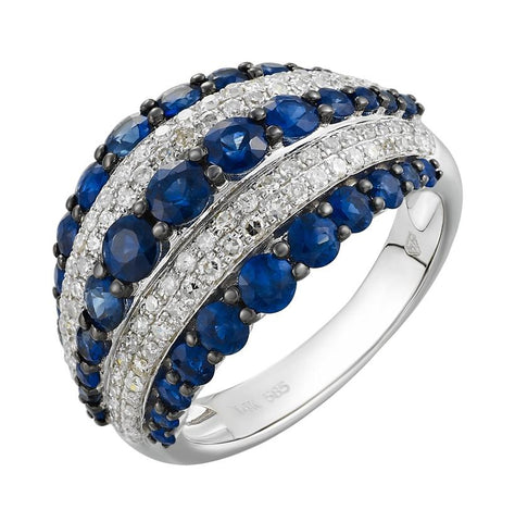 0.4 Ctw Diamond 14k White Gold Sapphire Round Shape Womens Gemstone Ring