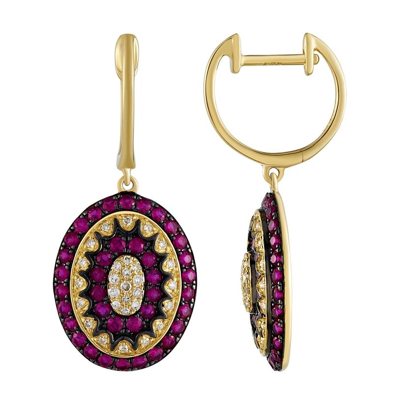 0.17 Ctw Diamond 14k Yellow Gold Ruby Round Shape Womens Gemstone Earrings