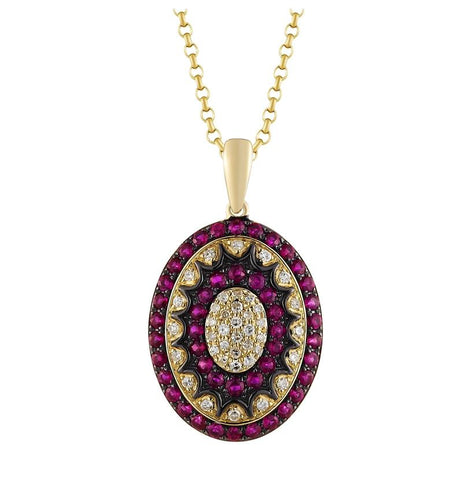 0.14 Ctw Diamond 14k Yellow Gold Ruby Round Shape Womens Gemstone Necklace Pendant With 16 Inch Chain