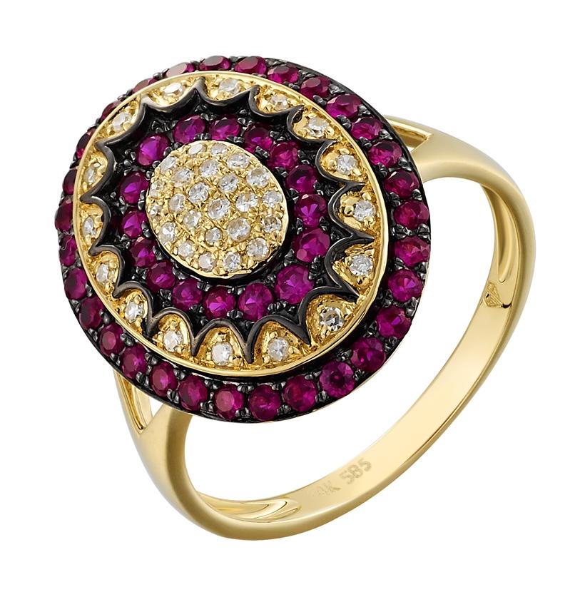 0.14 Ctw Diamond 14k Yellow Gold Ruby Round Shape Womens Gemstone Ring