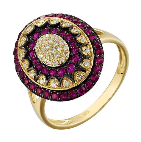 0.14 Ctw Diamond 14k Yellow Gold Ruby Round Shape Womens Gemstone Ring