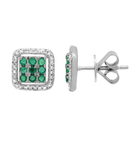 0.18 Ctw Diamond 14k White Gold Emerald Round Shape Womens Gemstone Earrings