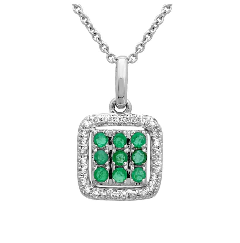 0.09 Ctw Diamond 14k White Gold Emerald Round Shape Womens Gemstone Necklace Pendant With 16 Inch Chain