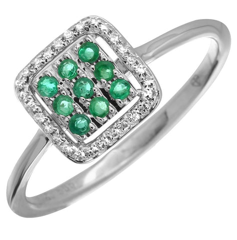 0.09 Ctw Diamond 14k White Gold Emerald Round Shape Womens Gemstone Ring