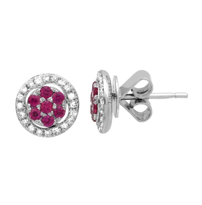 0.17 Ctw Diamond 14k White Gold Ruby Round Shape Womens Gemstone Earrings