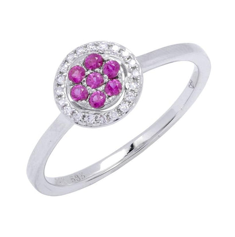 0.09 Ctw Diamond 14k White Gold Ruby Round Shape Womens Gemstone Ring