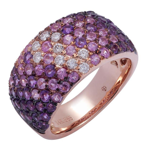 0.26 Ctw Diamond 14k Rose Gold Sapphire Amethyst Round Shape Womens Gemstone Ring