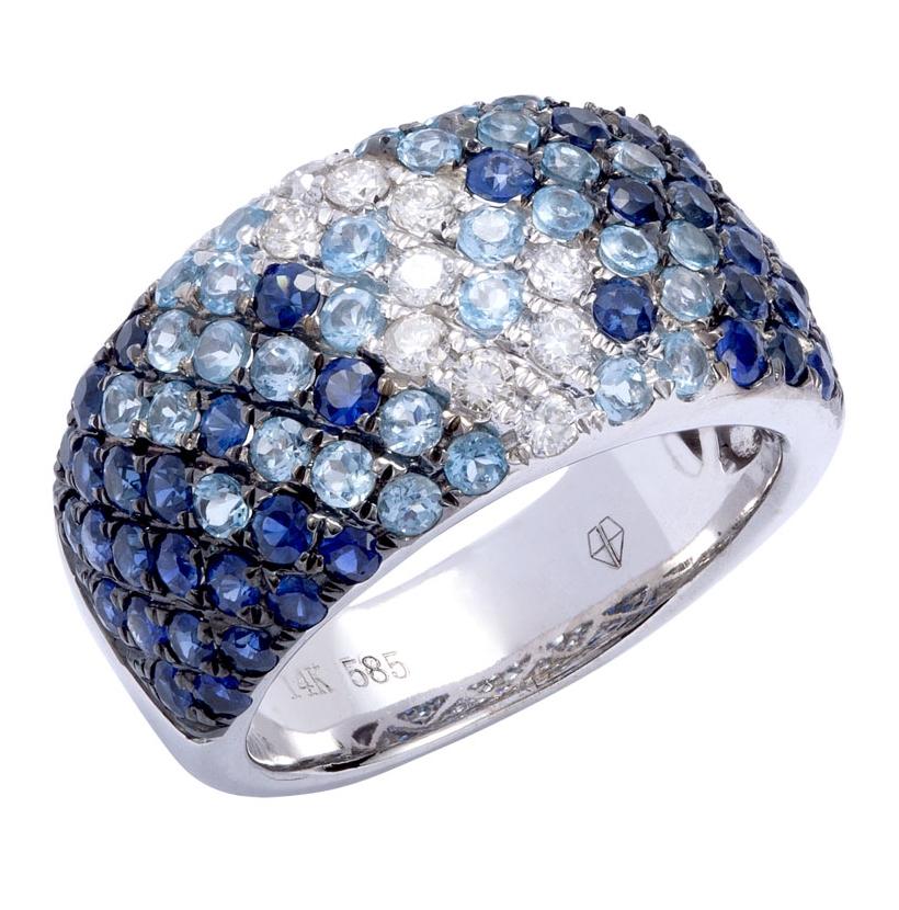 14k White Gold Sapphire Topaz Round Shape Womens Gemstone Ring