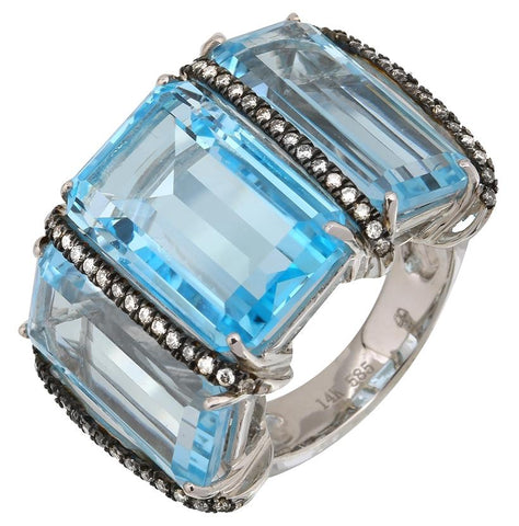 0.36 Ctw Diamond 14k White Gold Topaz Round Shape Womens Gemstone Ring