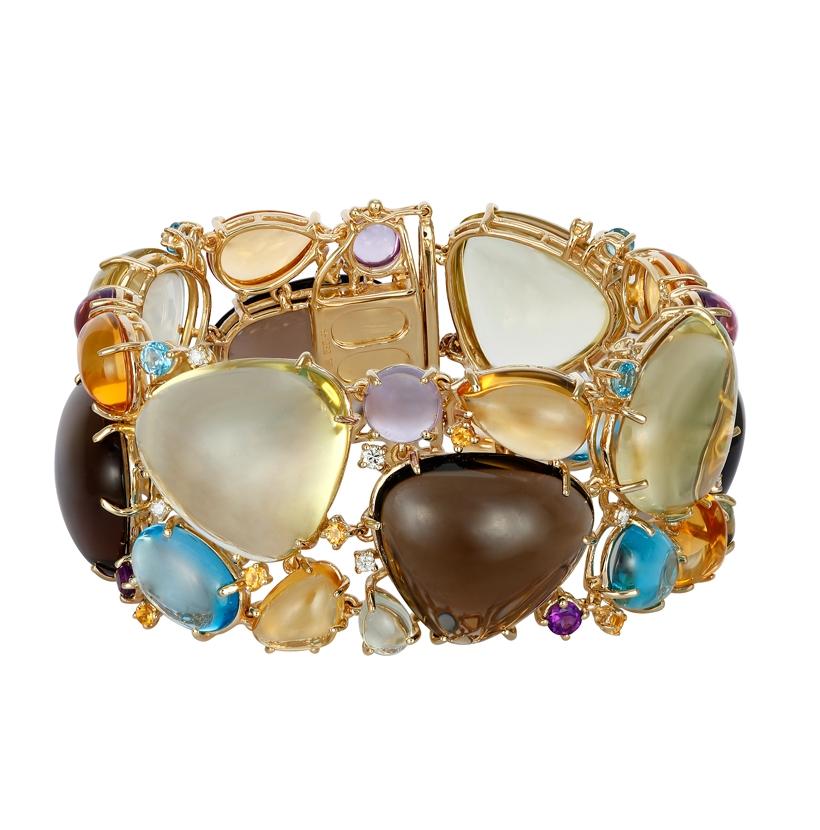 0.47 Ctw Diamond 14k Yellow Gold Multi-color Round Shape Womens Gemstone Bracelet