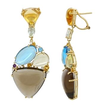 0.14 Ctw Diamond 14k Yellow Gold Multi-color Round Shape Womens Gemstone Earrings