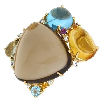 0.08 Ctw Diamond 14k Yellow Gold Multi-color Round Shape Womens Gemstone Ring