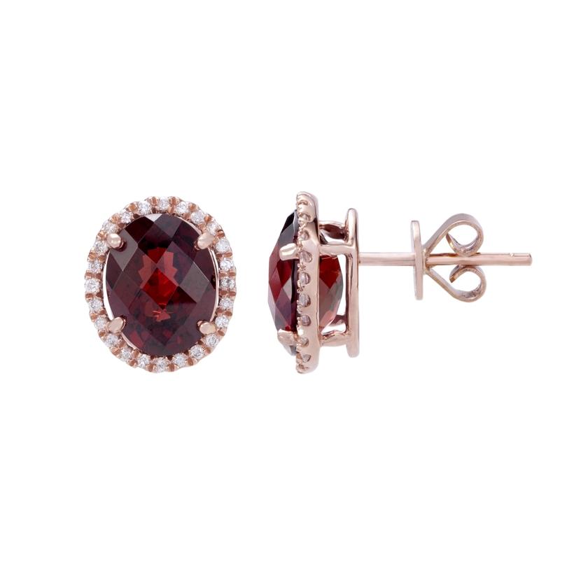 0.24 Ctw Diamond 14k Rose Gold Garnet Round Shape Womens Gemstone Earrings