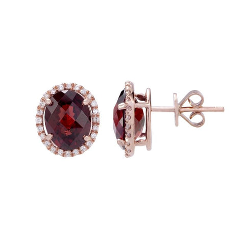 0.24 Ctw Diamond 14k Rose Gold Garnet Round Shape Womens Gemstone Earrings