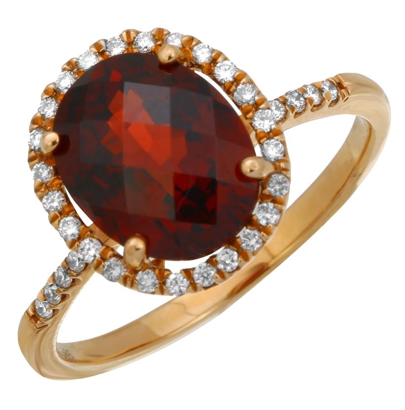 0.17 Ctw Diamond 14k Rose Gold Garnet Round Shape Womens Gemstone Ring