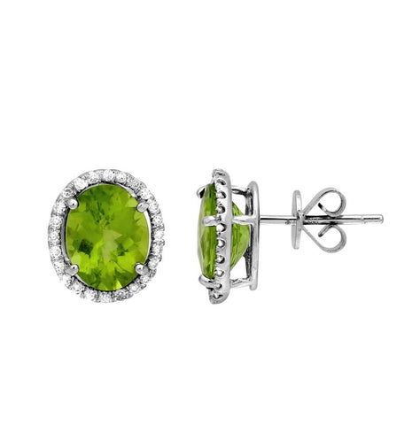 0.24 Ctw Diamond 14k White Gold Peridot Round Shape Womens Gemstone Earrings