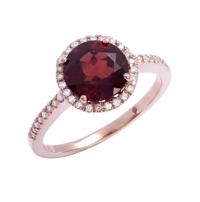 0.16 Ctw Diamond 14k Rose Gold Garnet Round Shape Womens Gemstone Ring