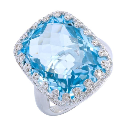 0.33 Ctw Diamond 14k White Gold Topaz Round Shape Womens Gemstone Ring