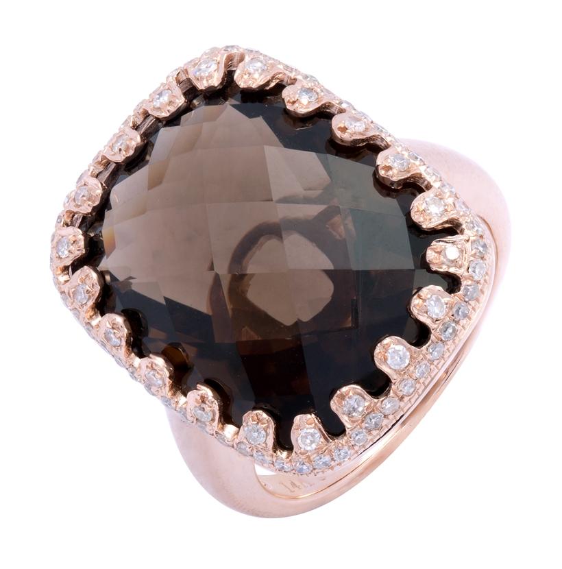 0.33 Ctw Diamond 14k Rose Gold Topaz Round Shape Womens Gemstone Ring