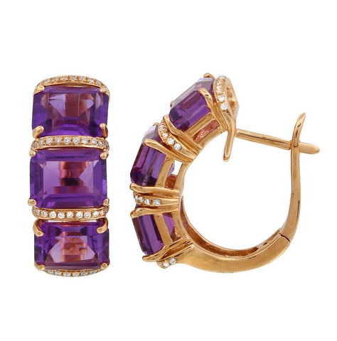 0.22 Ctw Diamond 14k Rose Gold Amethyst Round Shape Womens Gemstone Earrings